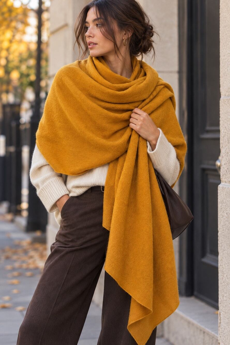 & Other Stories Paris Atelier Cashmere Oversized Scarf Yellow Wrap Shawl Mustard